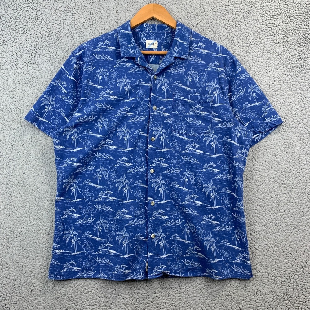 Fair Harbor Short Sleeve Button Up Shirt Blue Beach Print Mens Size XL